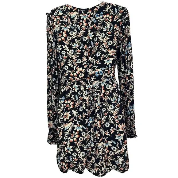 H&M Black Floral Long Sleeve Dress Sz 8 M Flowy Y2K Cottagecore Boho - Picture 9 of 14